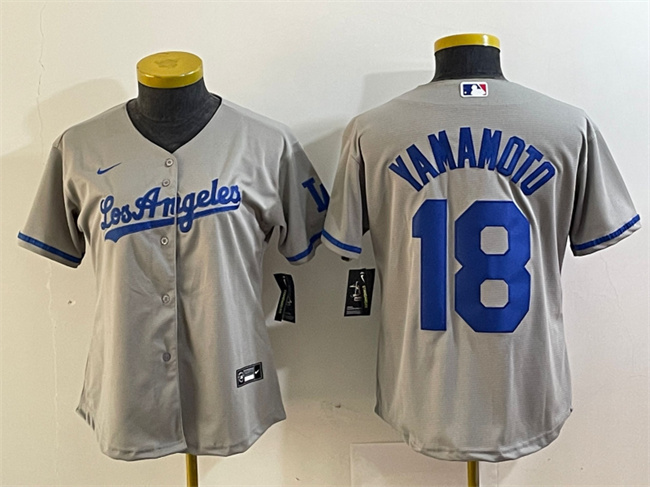 Youth Los Angeles Dodgers #18 Yoshinobu Yamamoto Grey Stitched Baseball Jersey